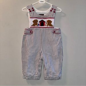 Lil Cactus 6-12m Smocked Puppy Dog Gray Pinstripe Longallls